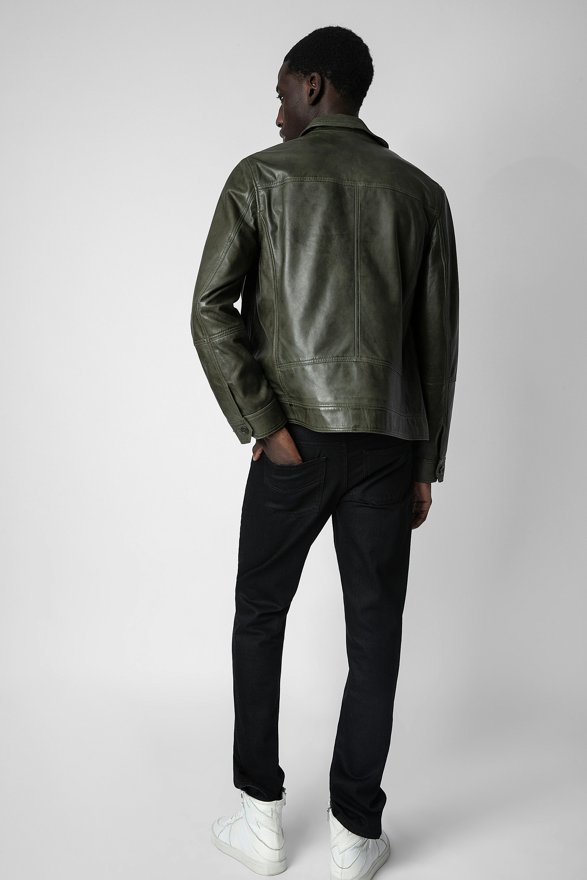 Lasso Leather Jacket - Men's jacket in green leather